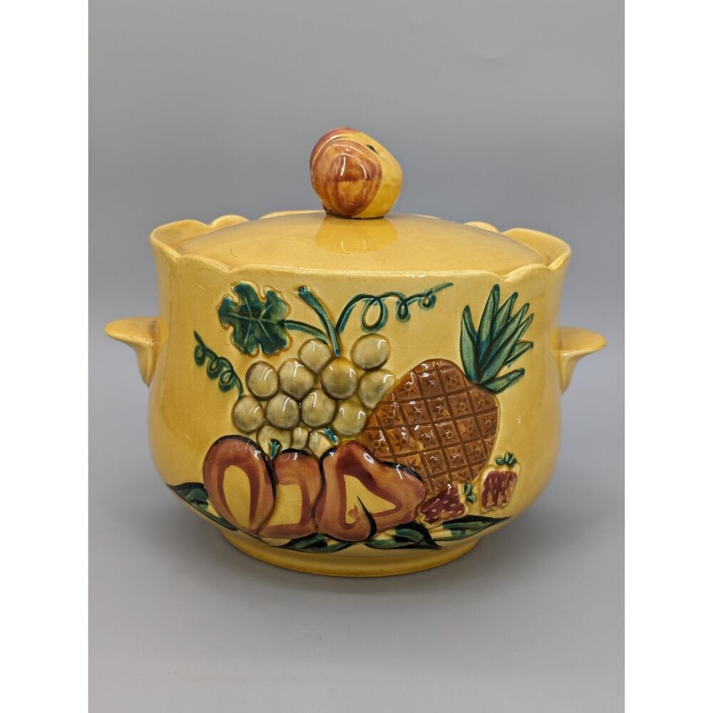 California Pottery Mustard Yellow Fruit Cookie Jar Canister Mid-Century Modern